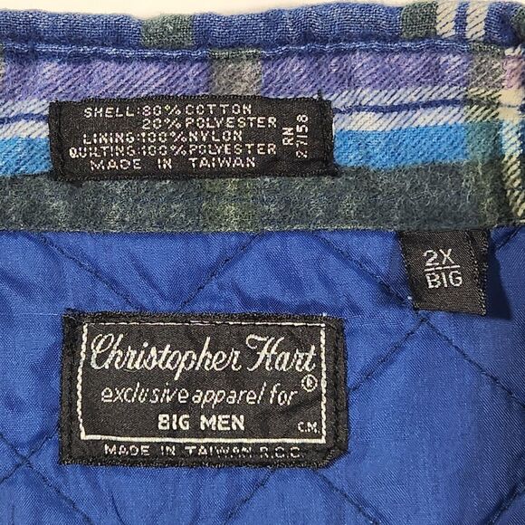 Christopher Hart Shirt Mens 2XL Blue Plaid Ranch Barn Lined Shacket Jacket - Picture 4 of 14